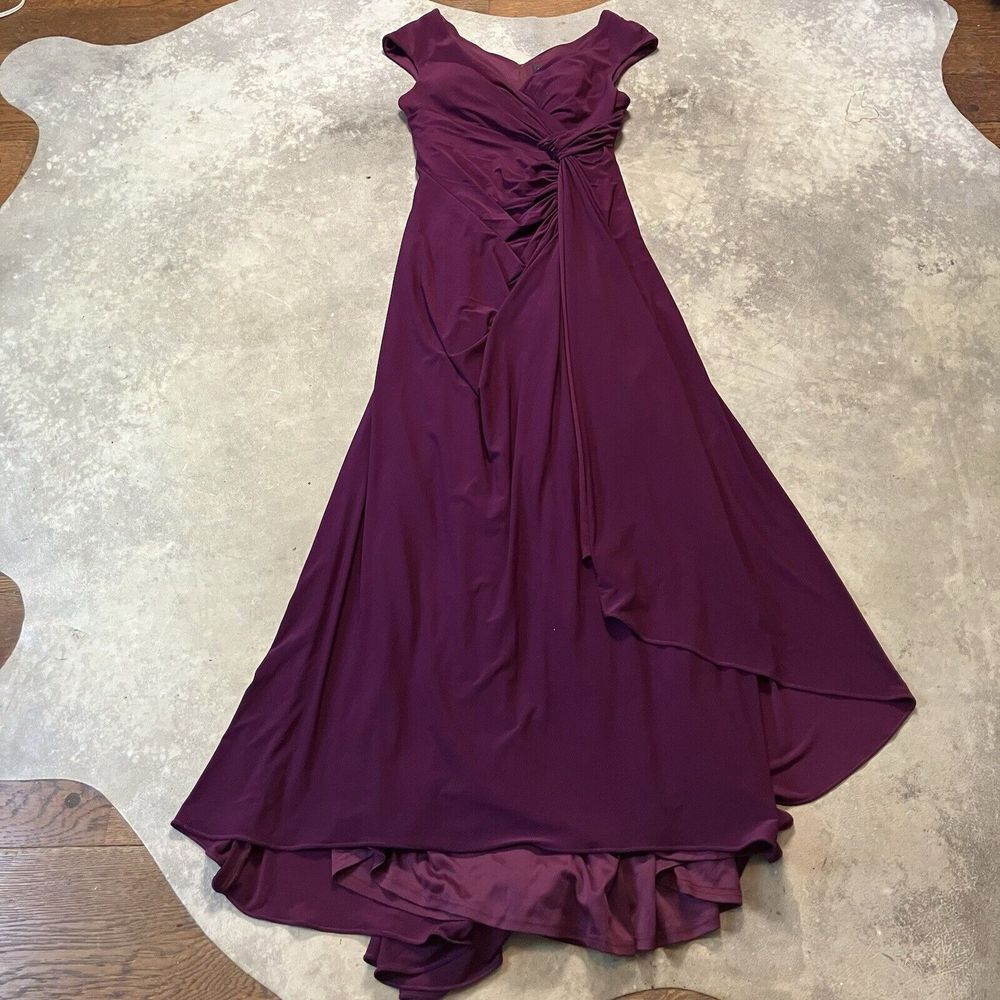 La Femme Dress Womens 10 Burgundy Off-the-Shoulder Ruched Jersey Column Gown